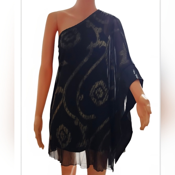 Ruby Rox Black and Gold One-Shoulder Dress - Picture 1 of 5